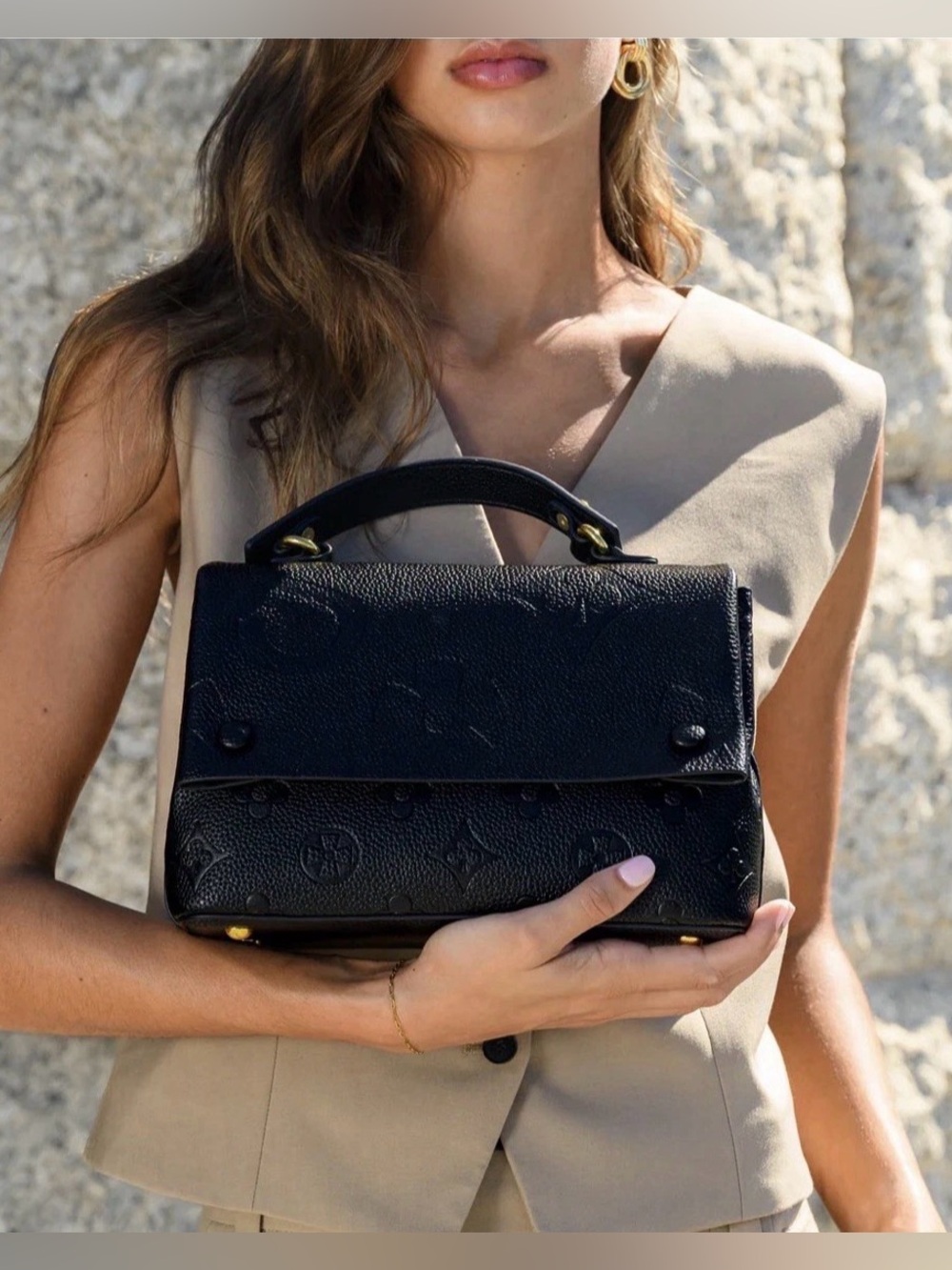 Verano Hill new Black Embossed Leather Top-Handle Bag